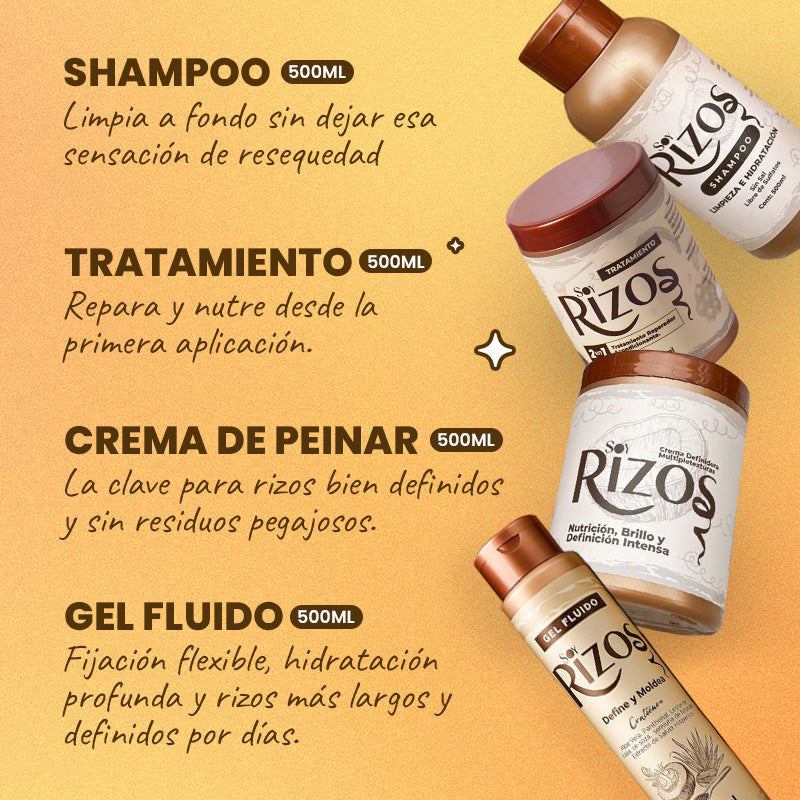 Kit Soy Rizos: Shampoo, Acondicionador, Crema y Gel + 2 Regalos 🎁